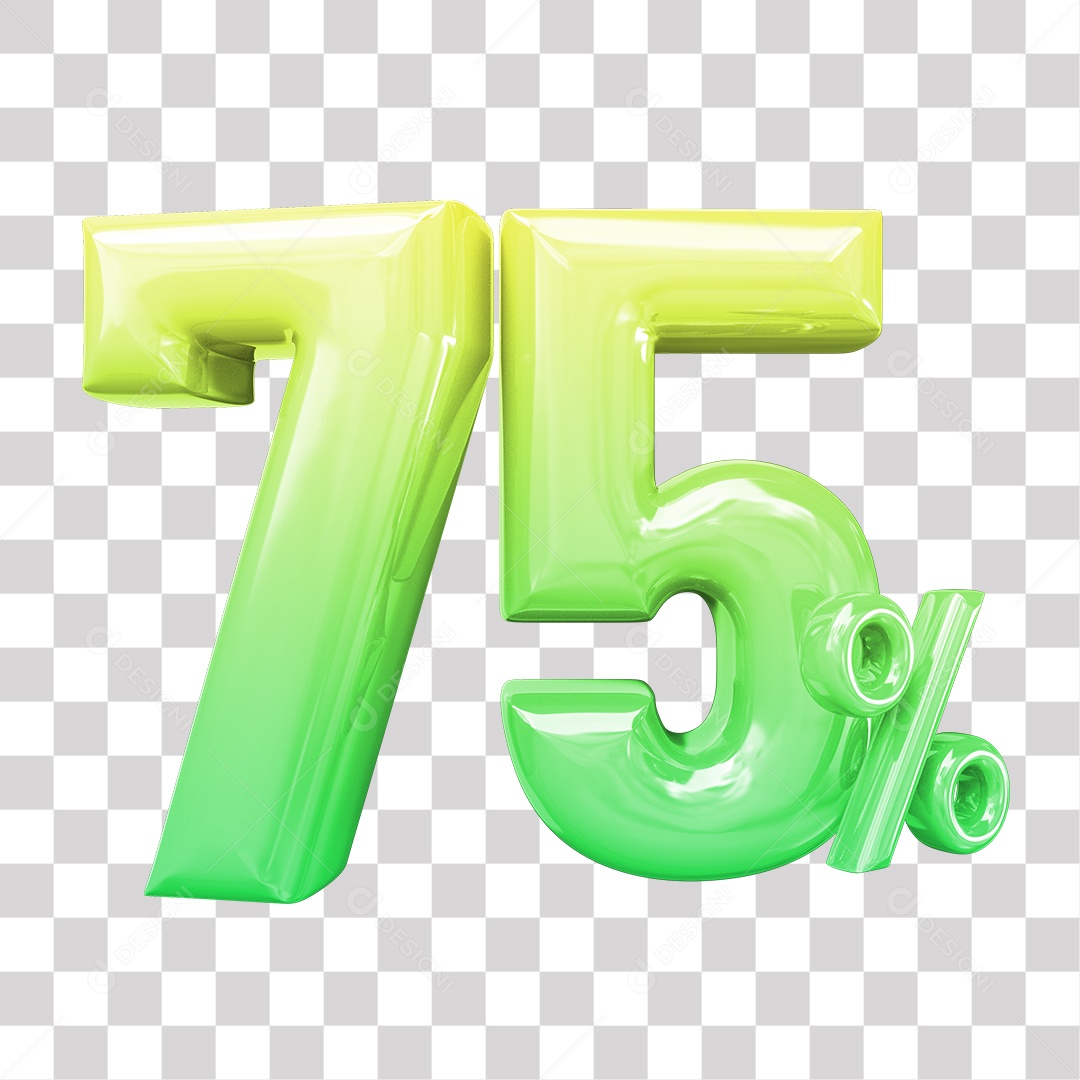 Elemento 3D Para Composição 75% De Descontos Verde e Amarelo PNG Transparente