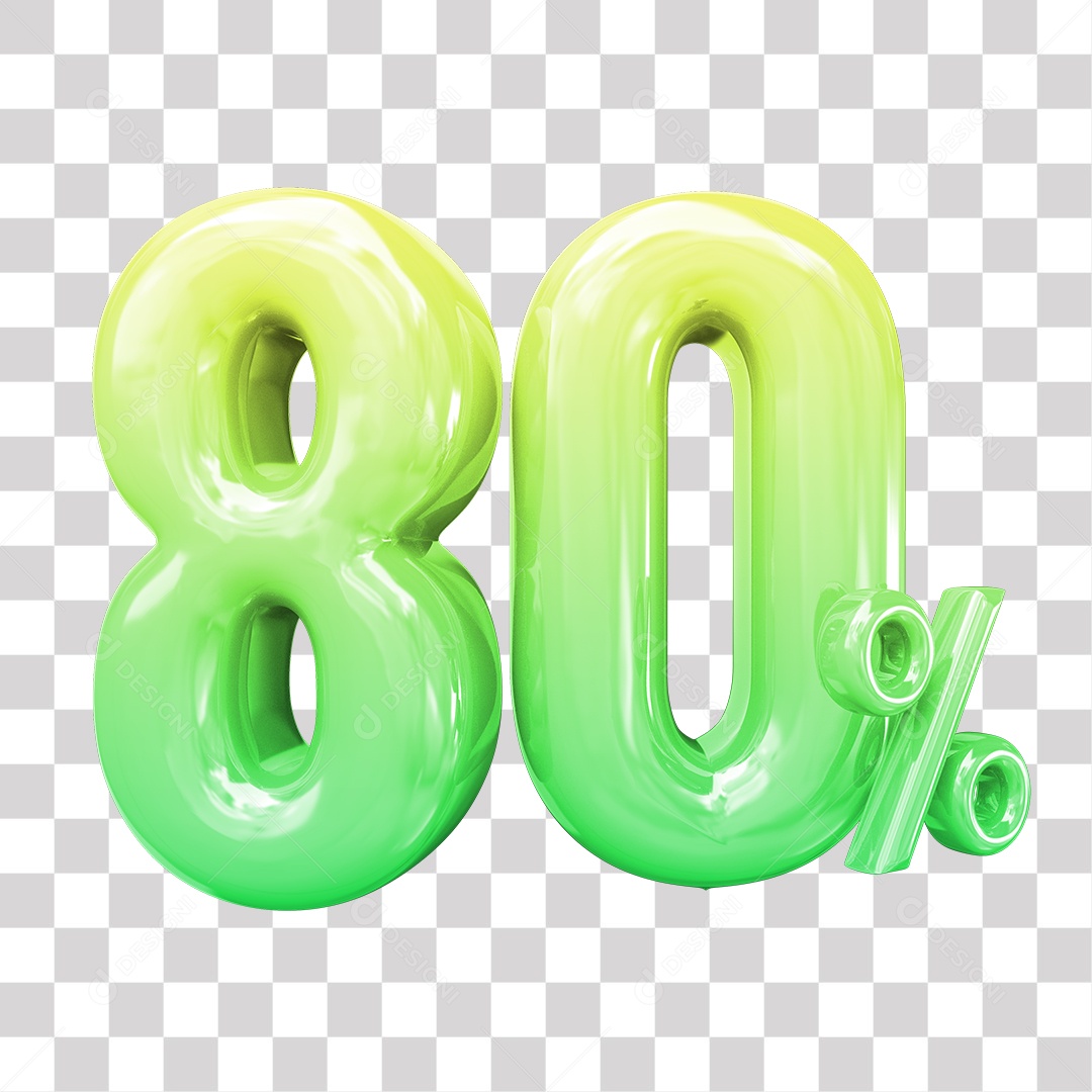 Elemento 3D Para Composição 80% De Descontos Verde e Amarelo PNG Transparente