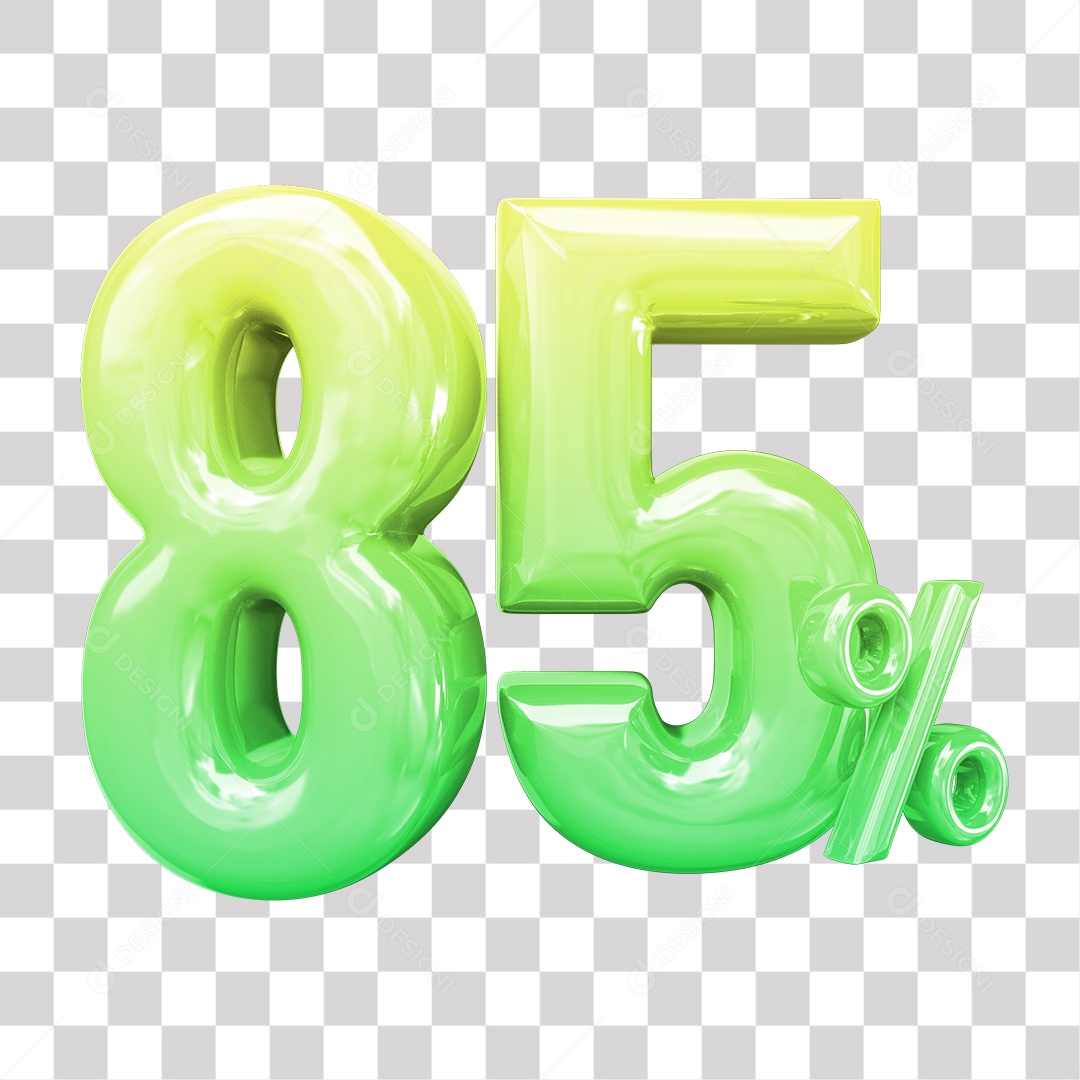 Elemento 3D Para Composição 85% De Descontos Verde e Amarelo PNG Transparente