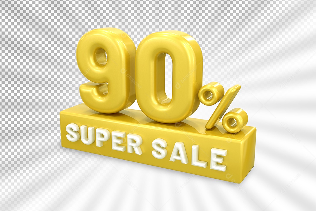 Número 3D 90% Por Cento Dourado Elemento Para Composição PSD