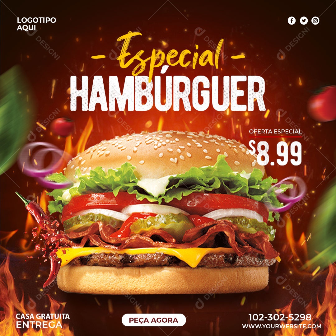Social Media Hamburgueria Especial Hambúrguer PSD Editável