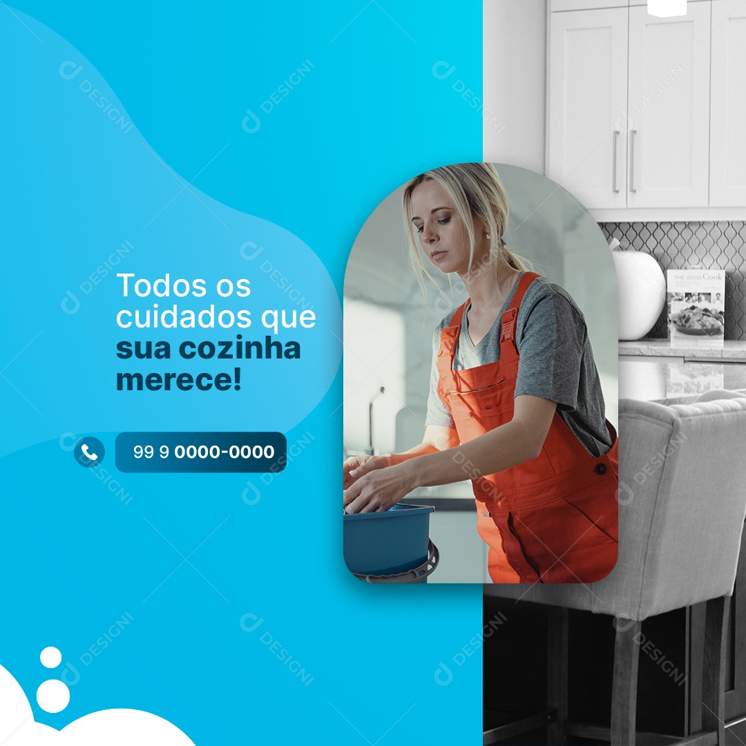 Todos os Cuidados que Sua Cozinha Merece Faxineira Social Media PSD Editável