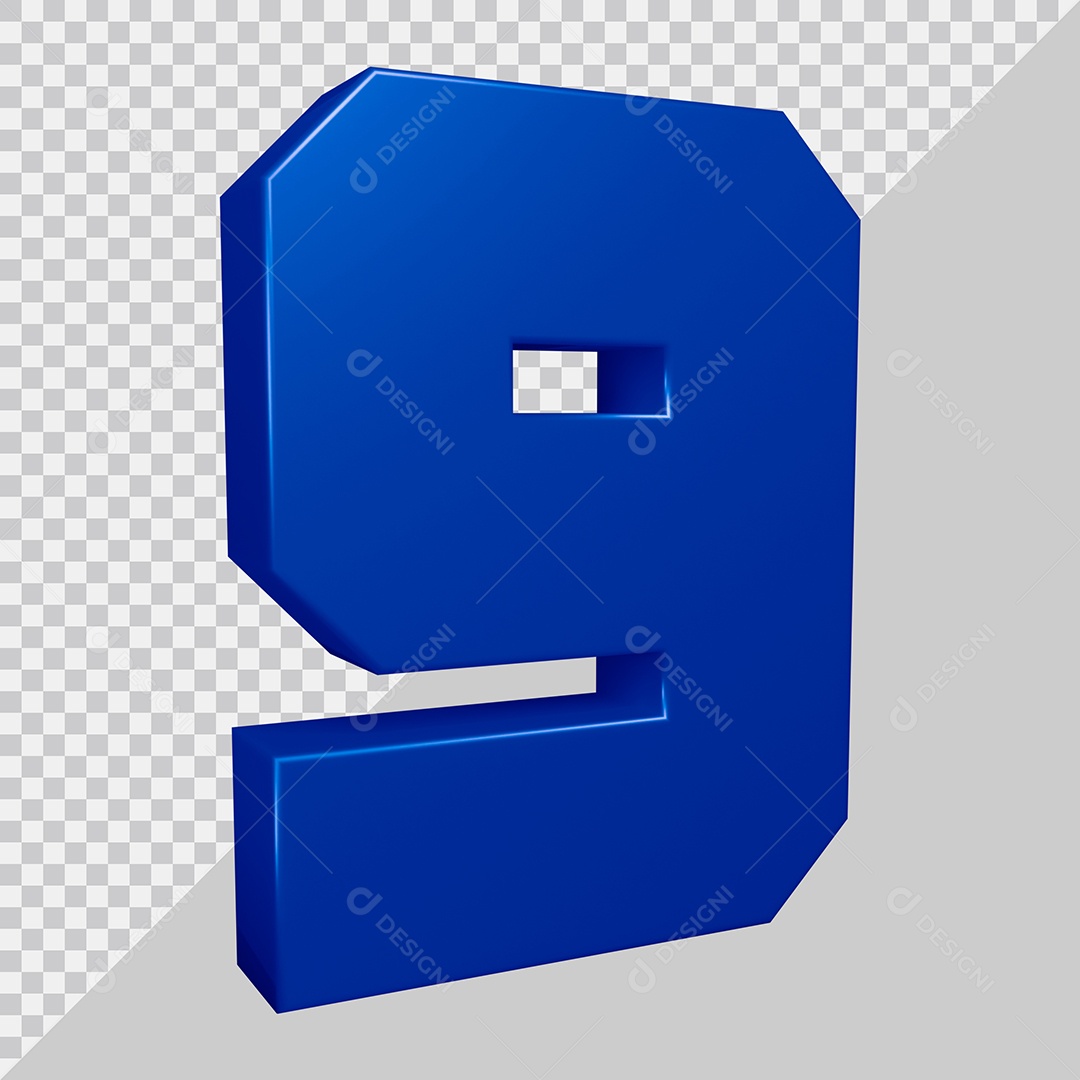 Elemento 3D Para Composição Número 9 Azul PSD