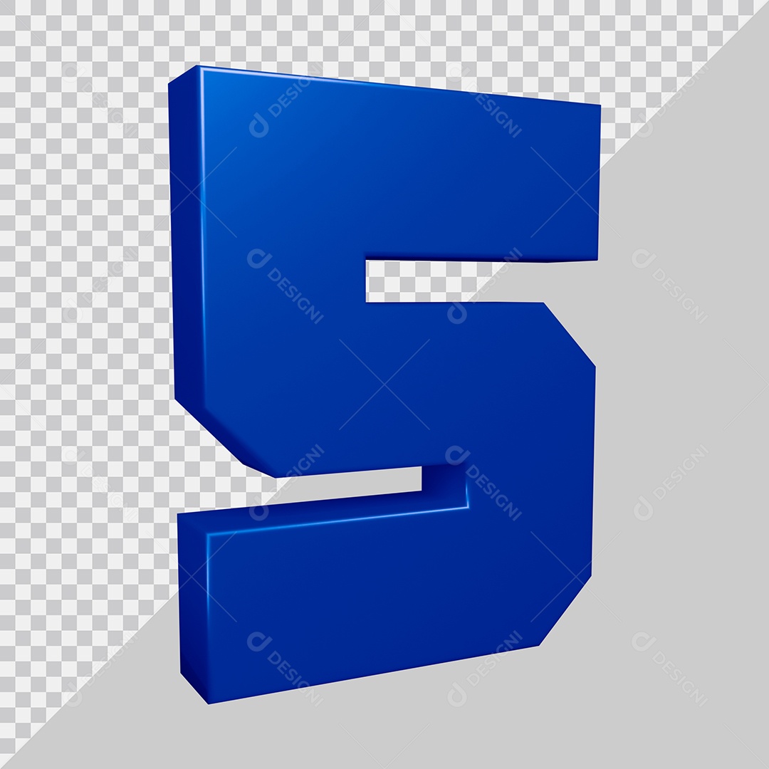 Elemento 3D Para Composição Número 5 Azul PSD