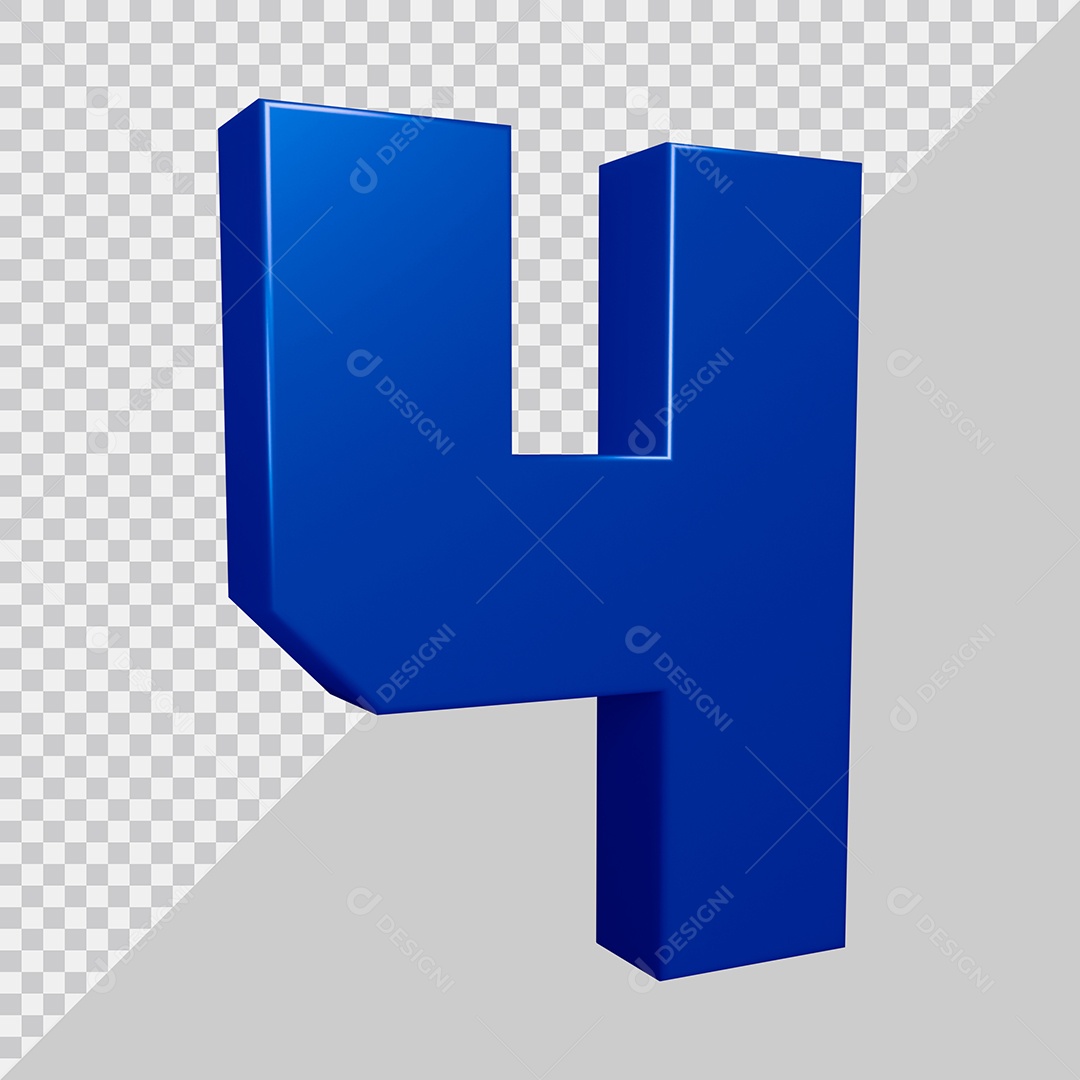 Elemento 3D Para Composição Número 4 Azul PSD