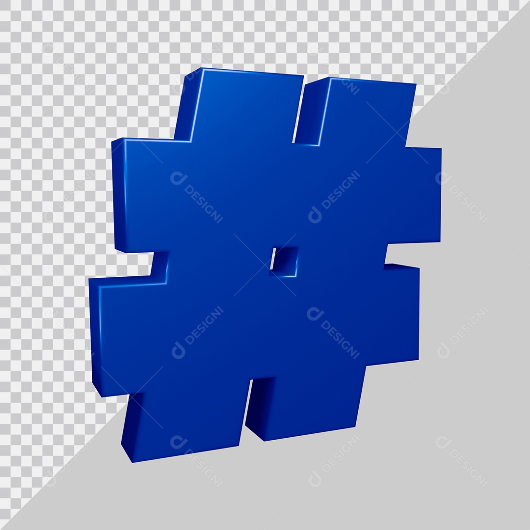 Elemento 3D Para Composição Símbolo de Hashtag Azul PSD