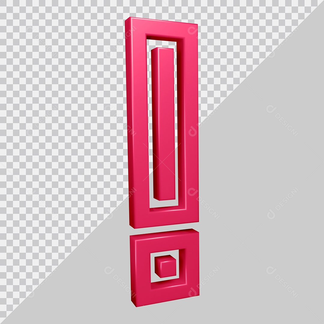 Elemento 3D Para Composição Símbolo de Ponto de Exclamação Rosa PSD