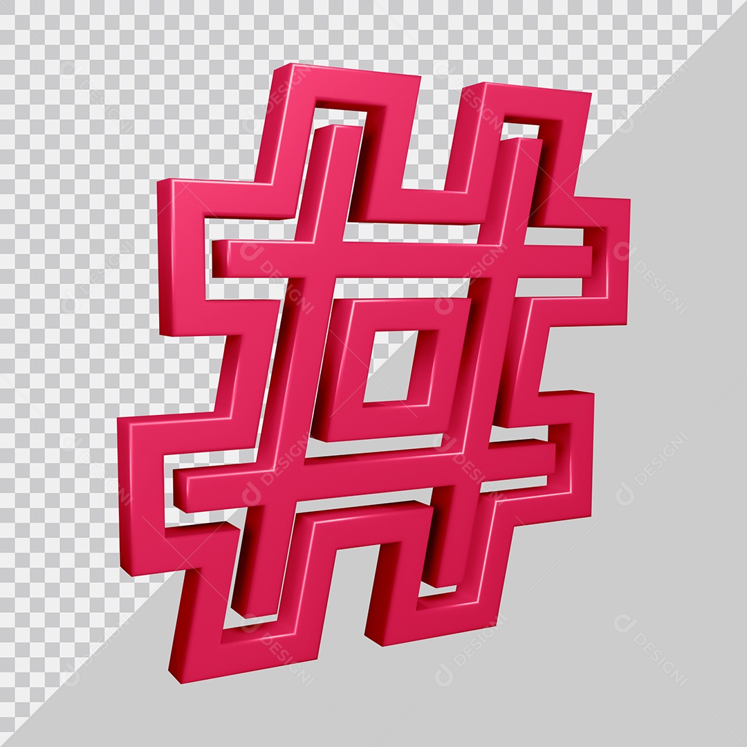 Elemento 3D Para Composição Símbolo de Hashtag Rosa PSD