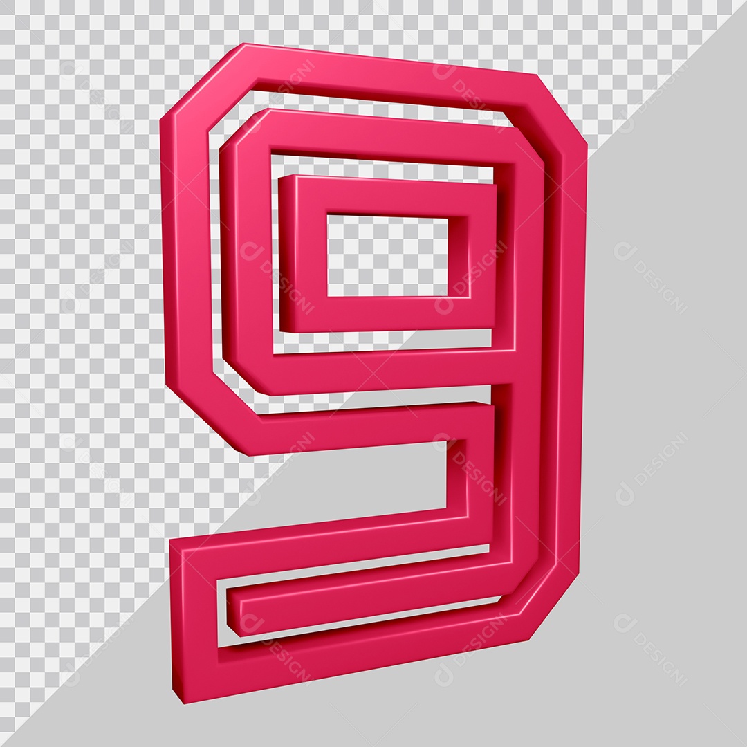 Elemento 3D Para Composição Número 9 Rosa PSD