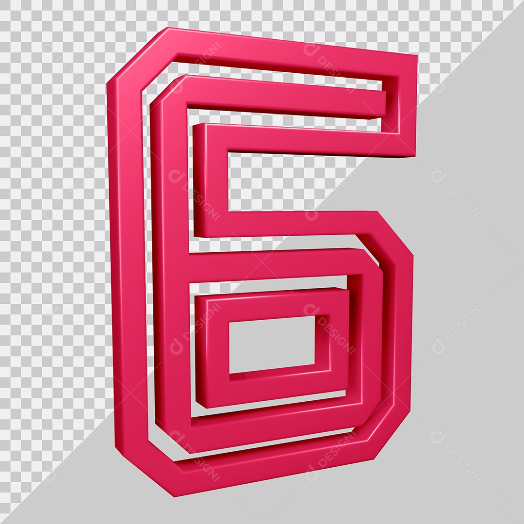 Elemento 3D Para Composição Número 6 Rosa PSD