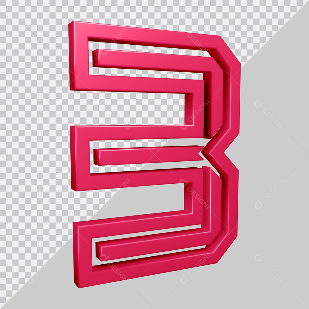 Elemento 3D Para Composição Número 3 Rosa PSD