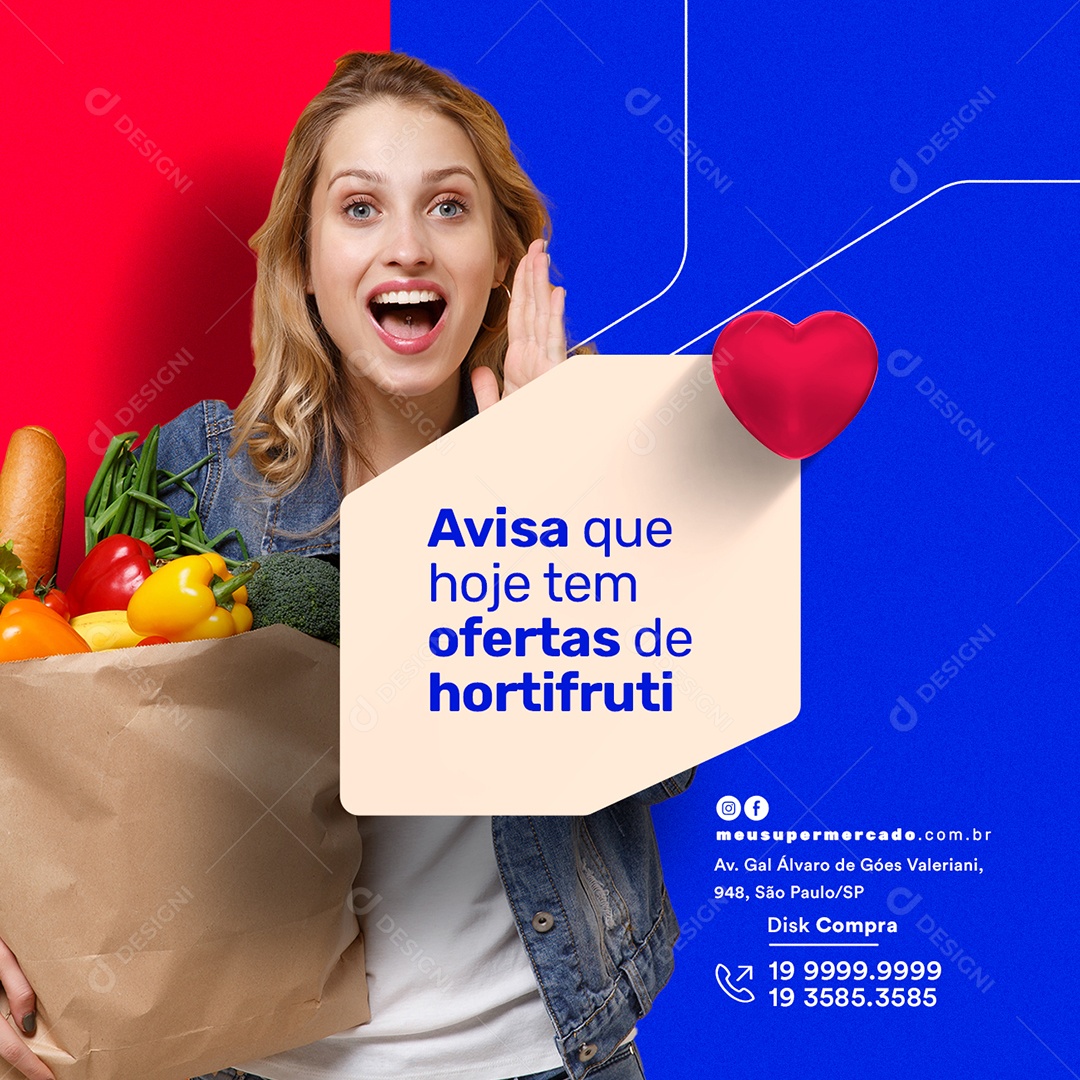 Avisa Que Hoje Tem Oferta de Hortifruti Supermercado Social Media PSD Editável