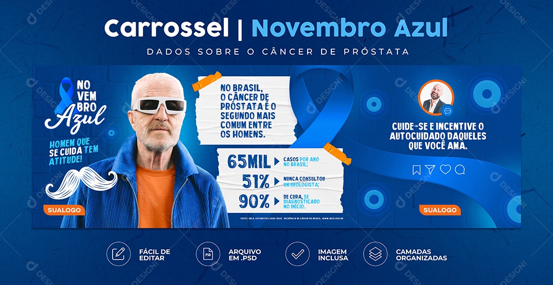 Carrossel Novembro Azul Mês Prevenção Ao Câncer De Próstata Social Media PSD Editável