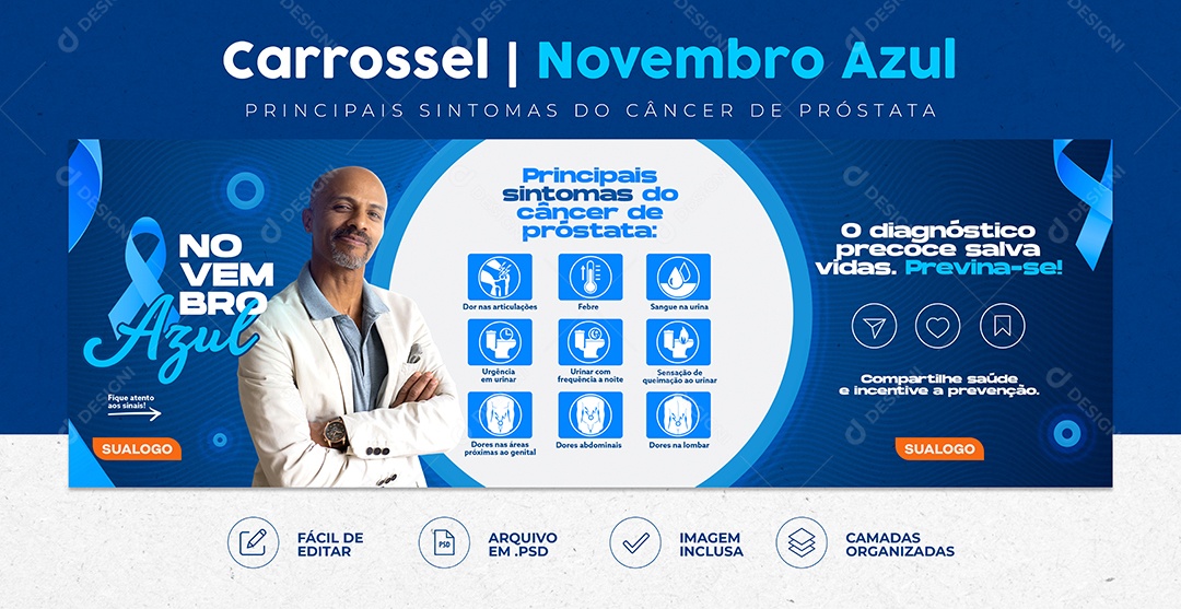 Carrossel Novembro Azul Mês Prevenção Ao Câncer De Próstata Social Media PSD Editável