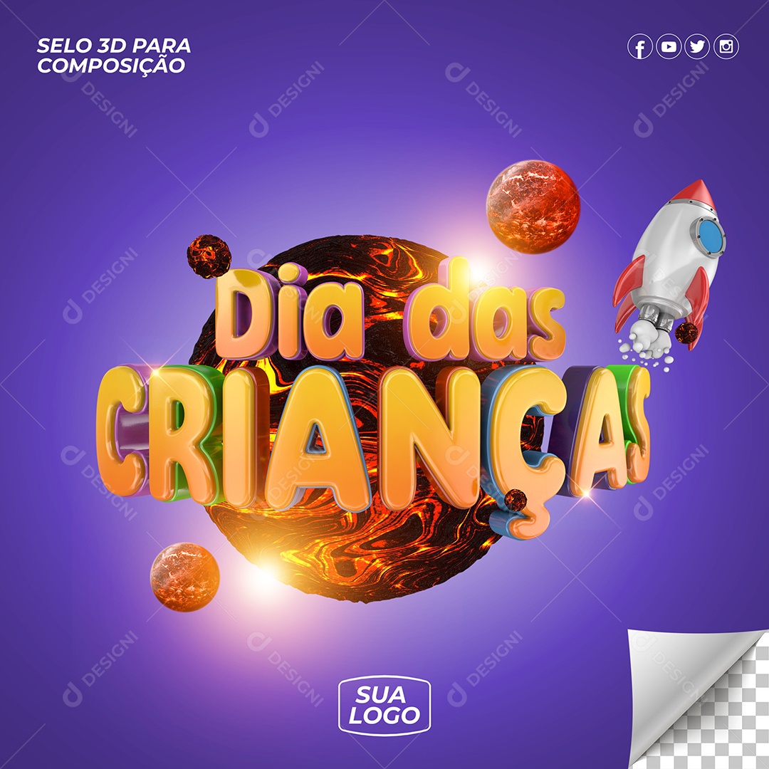 Dia das Crianças Selo 3D para Composição PSD