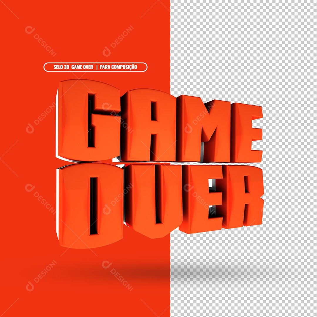 Gamer Over Texto 3D Laranja para Composição PSD