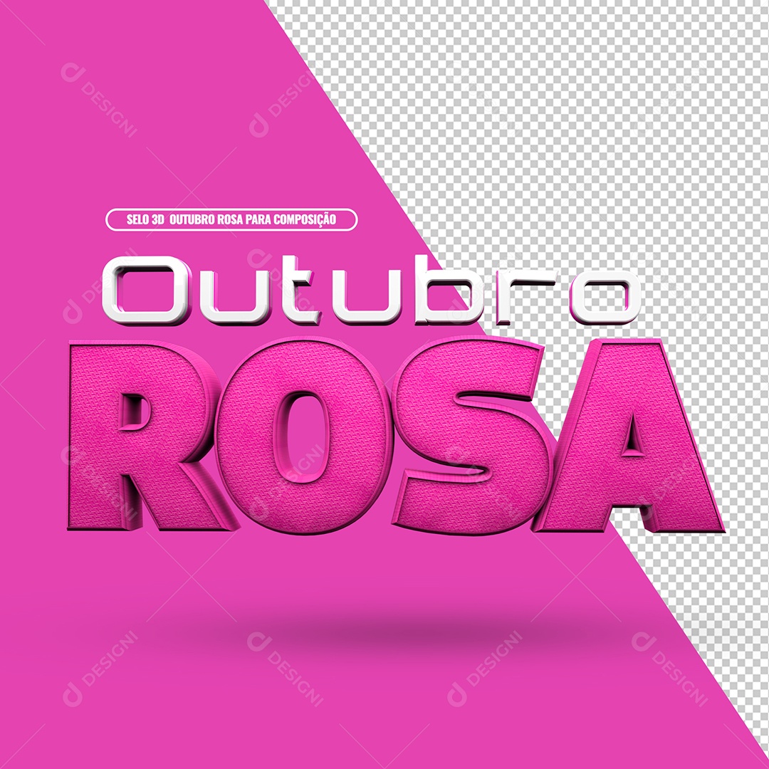 Outubro Rosa Texto 3D Branco e Rosa Para Composição PSD