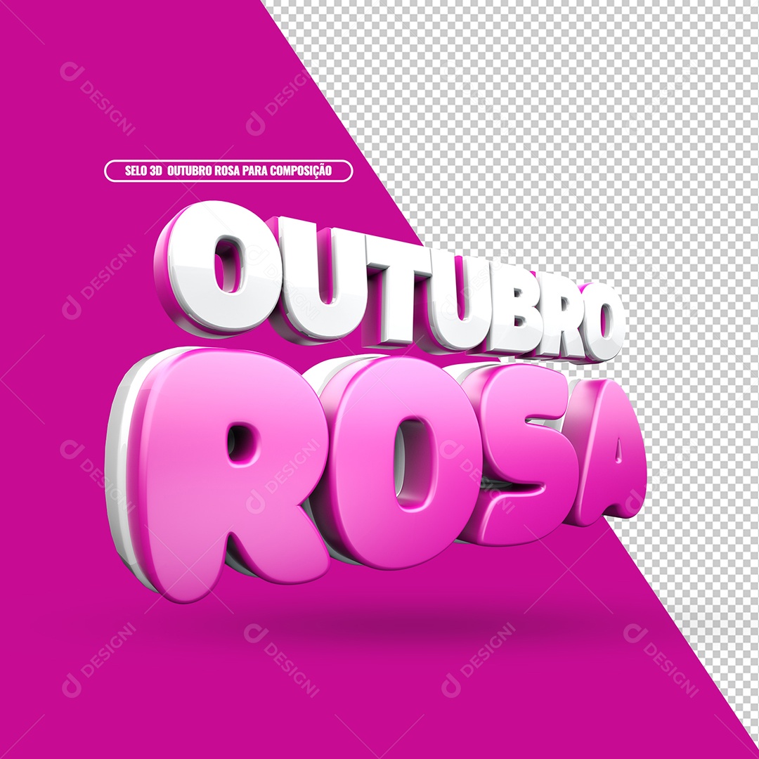 Outubro Rosa Selo 3D Branco e Rosa Para Composição PSD