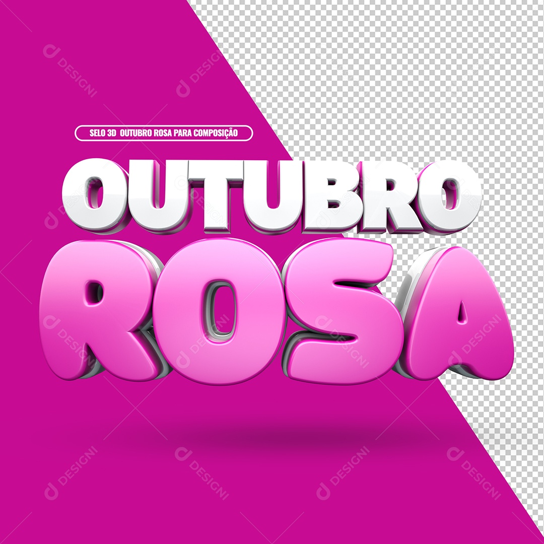 Outubro Rosa Selo 3D Branco e Rosa Para Composição PSD