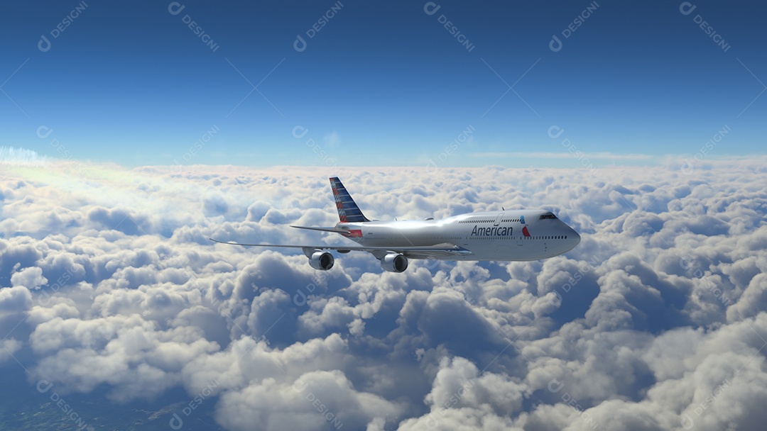 Avião voando sobre as nuvens.