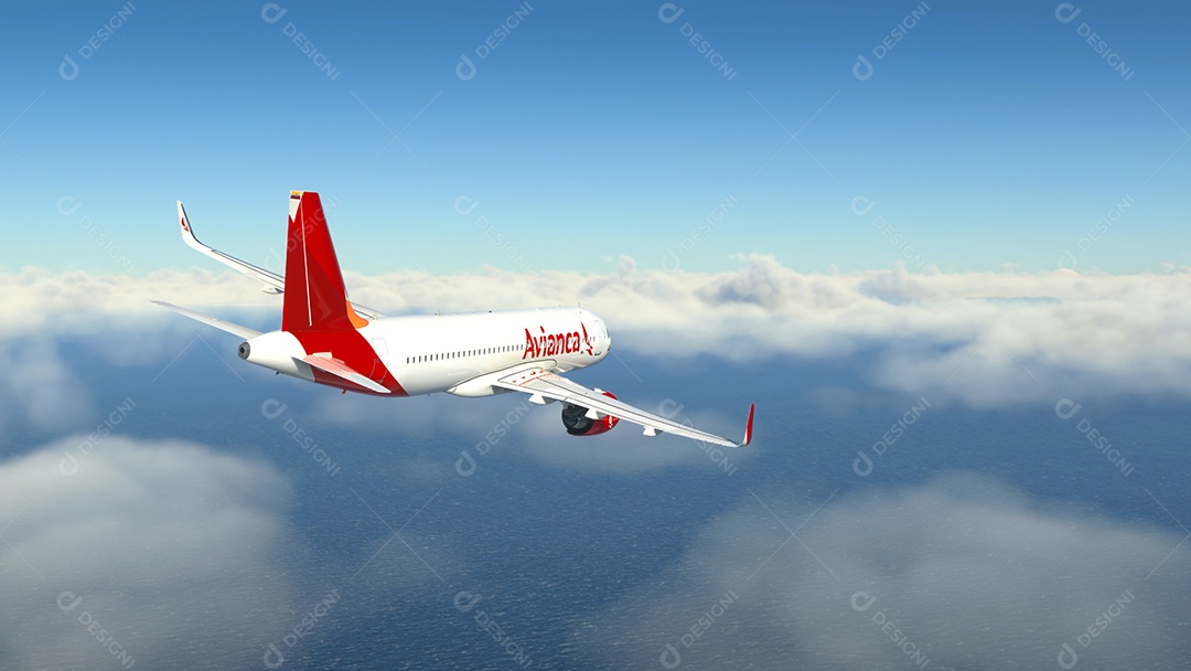 Avião voando sobre as nuvens.