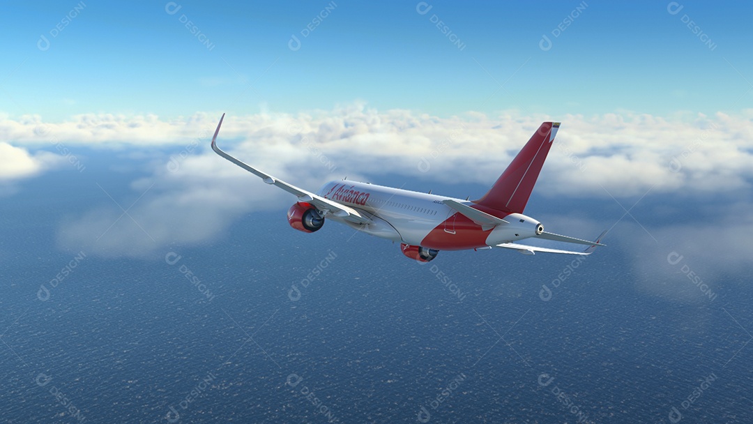 Avião voando sobre as nuvens.