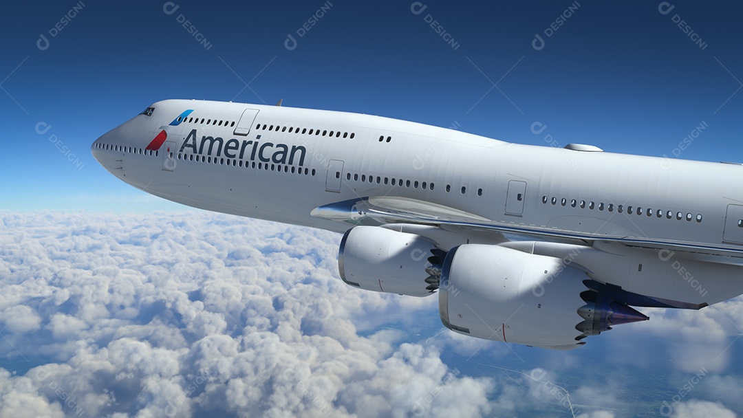 Avião voando sobre as nuvens.