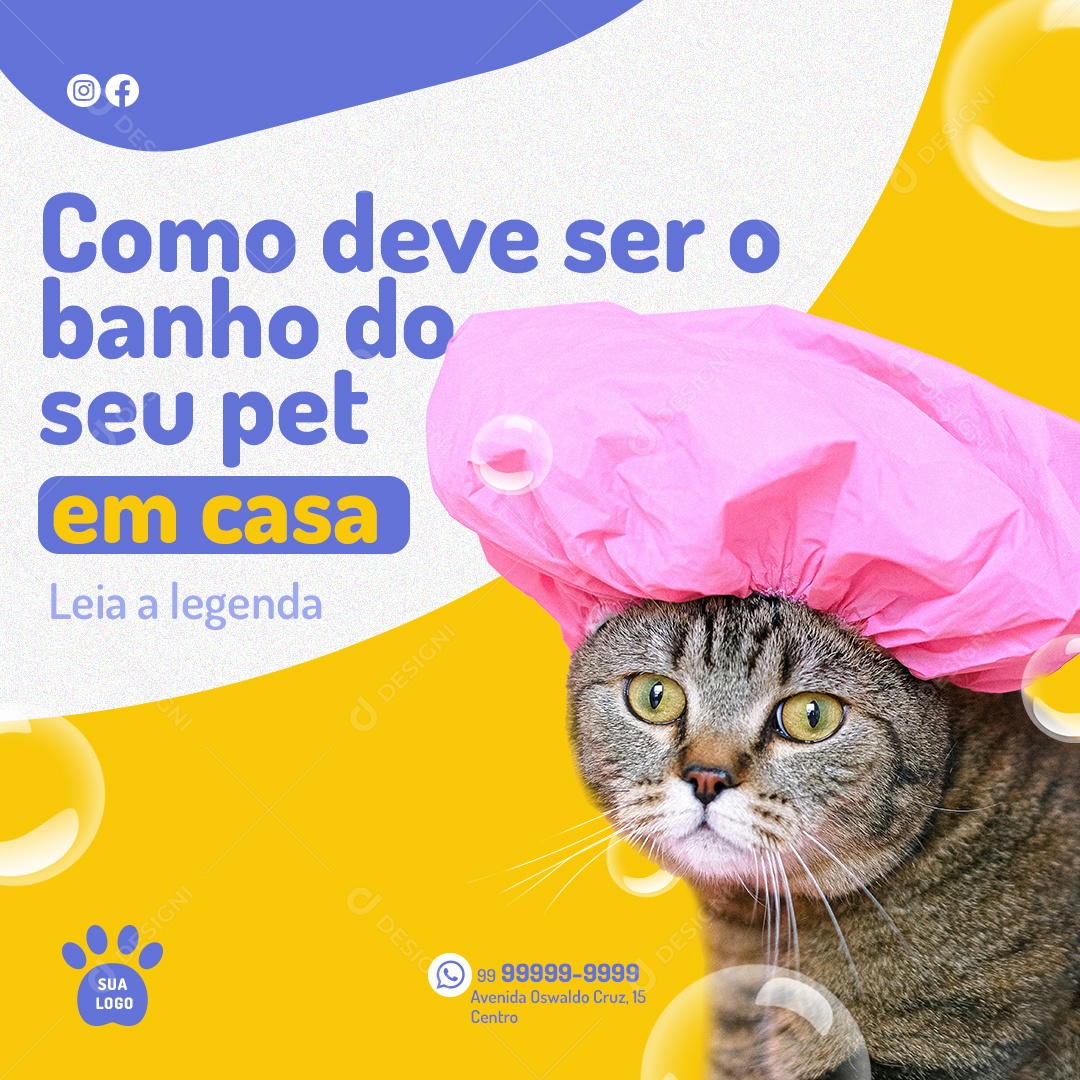 Como Deve Ser O Banho Do Seu Pet Em Casa Social Media PSD Editável