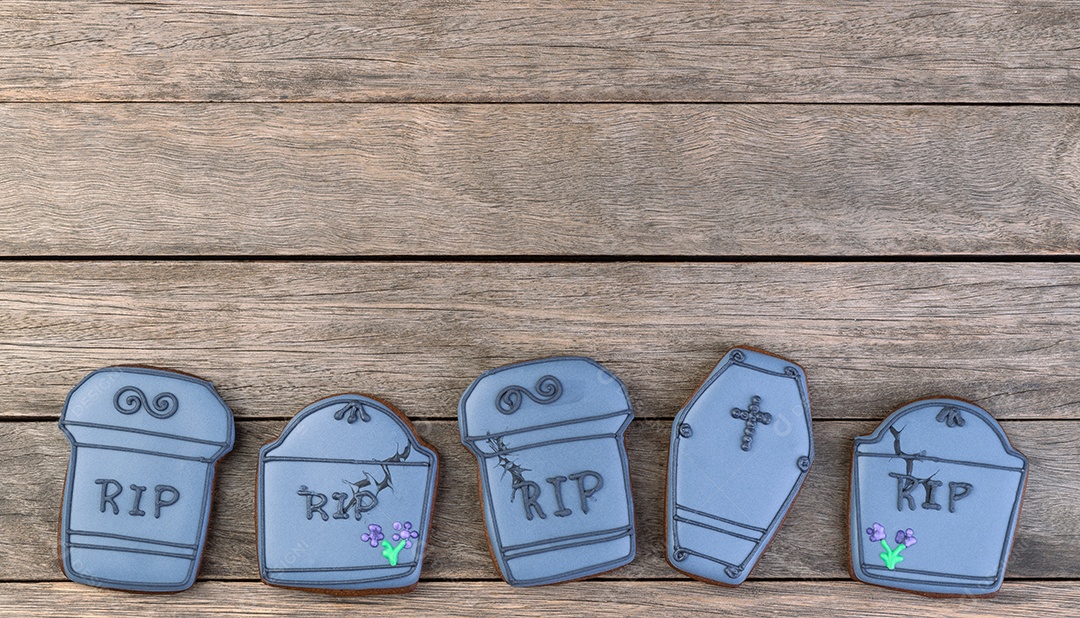 Pão de gengibre de Halloween, abóbora, fantasma, lápide, chapéu de bruxa