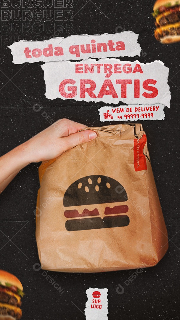 Toda Quinta Entrega Grátis Peça Seu Hamburger Social Media PSD Editável