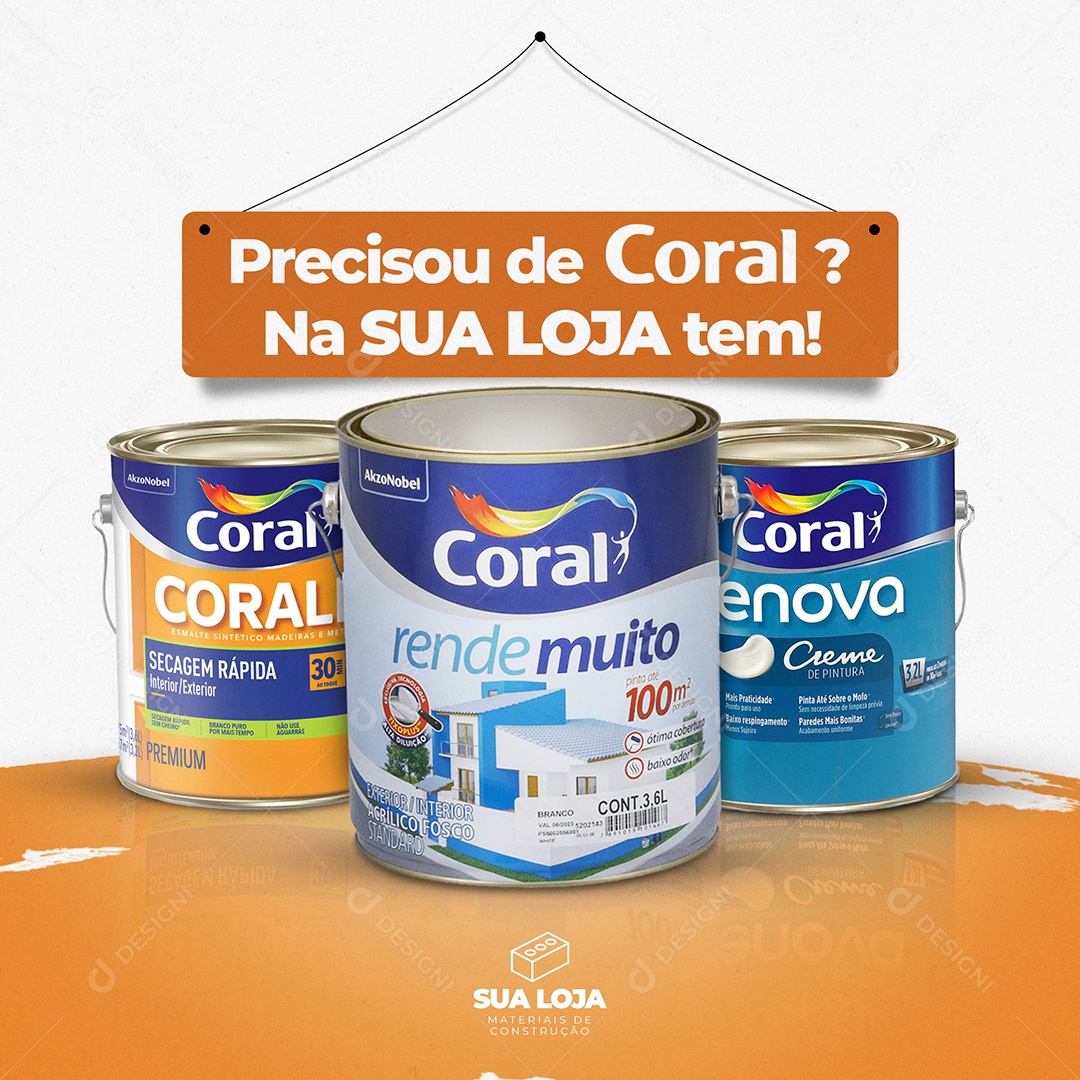 Precisou de Coral na Sua Loja Tem Casa de Tintas Social Media PSD Editável