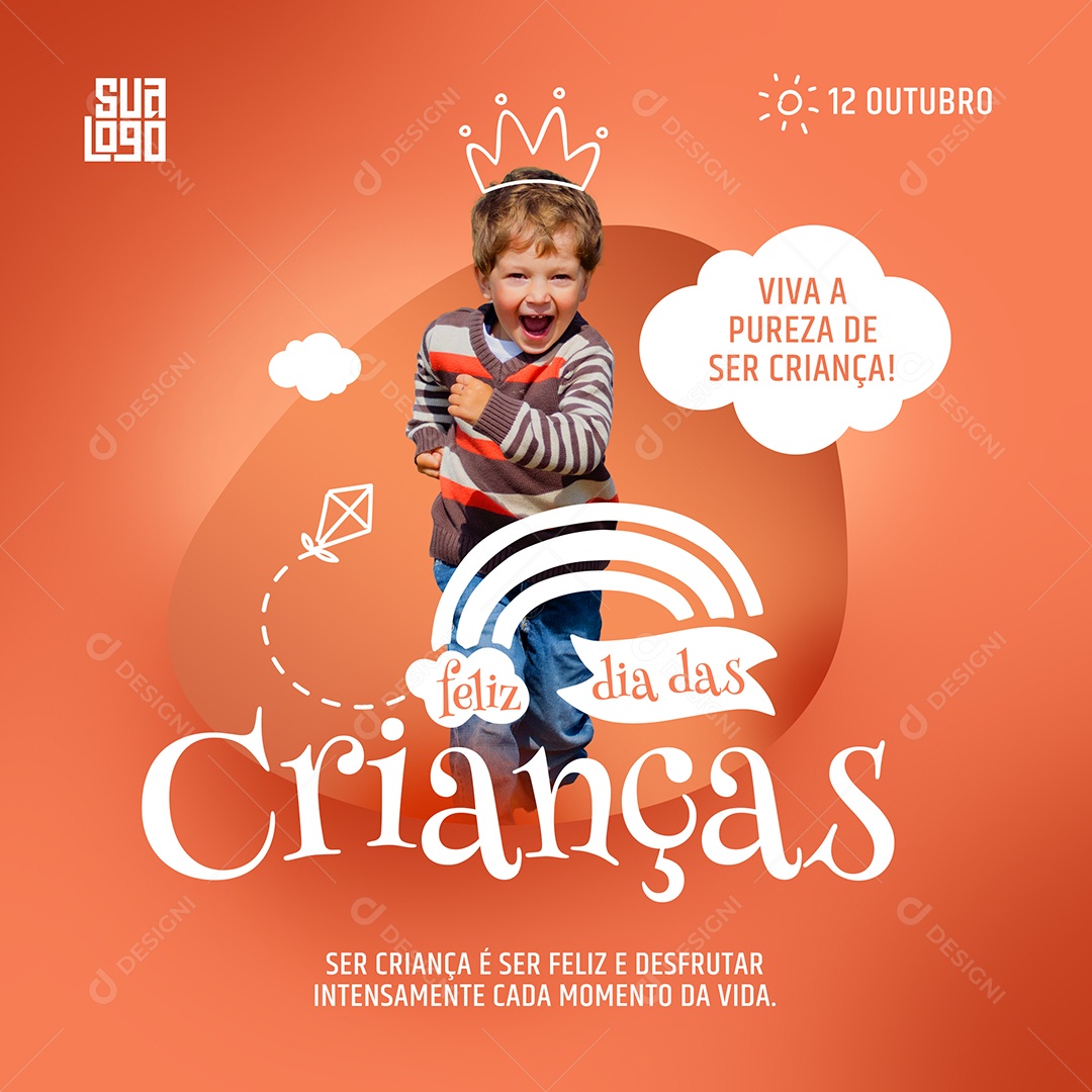 Viva a Pureza de Ser Criança 12 de Outubro Feliz Dia das Crianças Social Media PSD Editável
