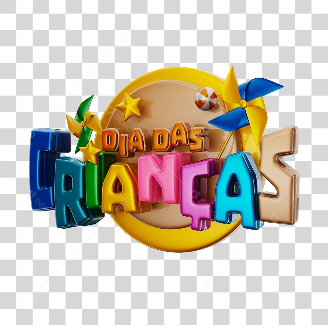 Selo 3D Dias Das Crianças Colorido Sobre Forma Circular PNG