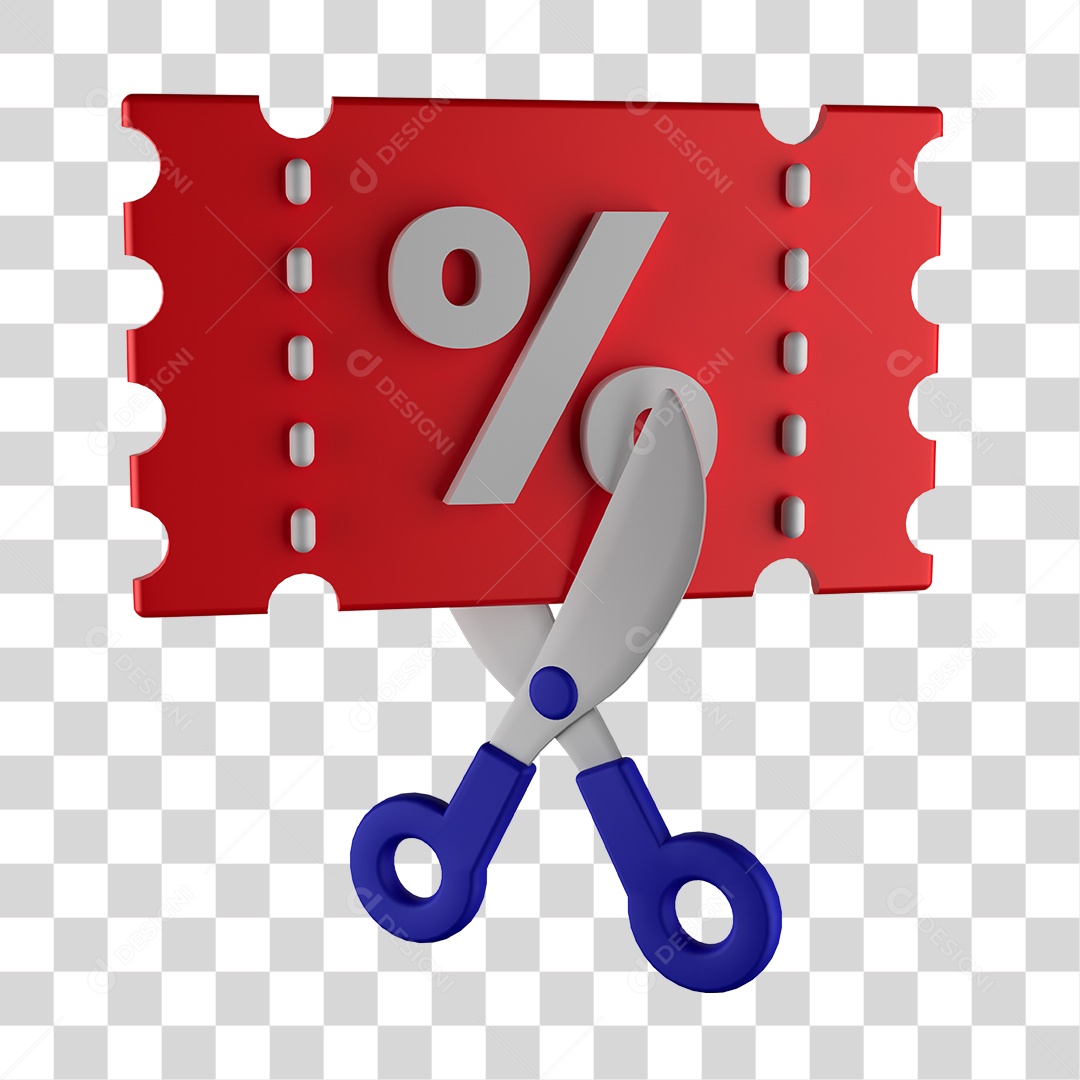 Ícone Cupom de Desconto 3D PNG Tesoura Sem Fundo