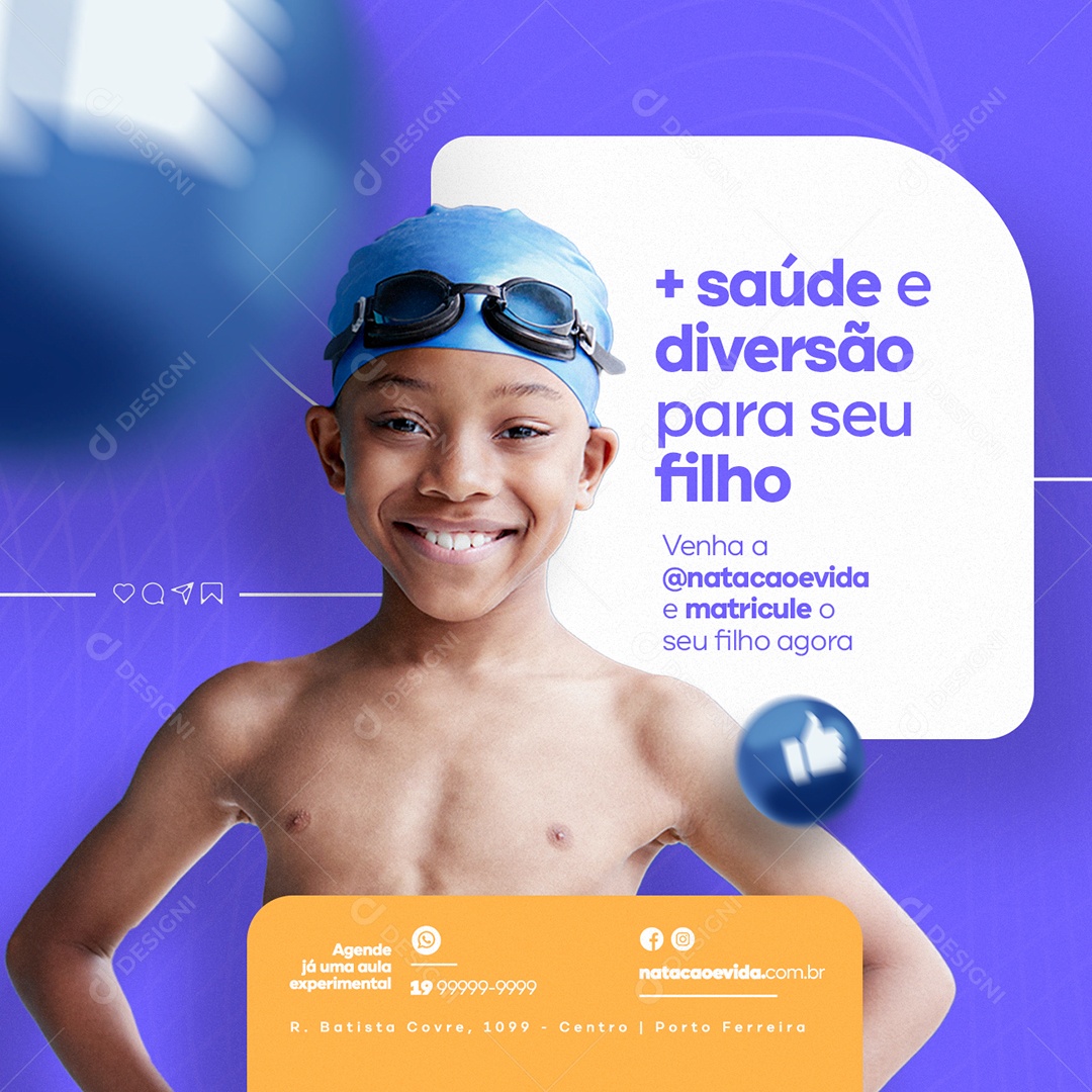 Saúde e Diversão Para Seu Filho Natação Social Media PSD Editável