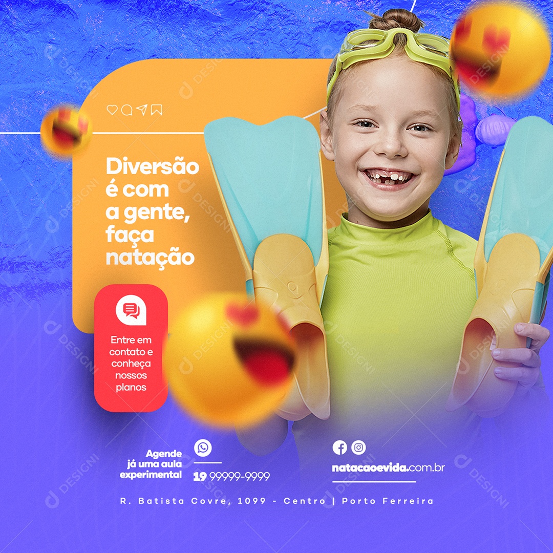 Diversão é Com a Gente Faça Natação Social Media PSD Editável