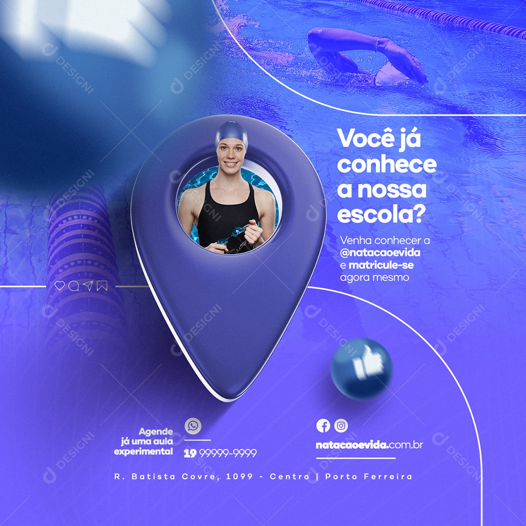 Você Já Conhece a Nossa Escola Natação Social Media PSD Editável