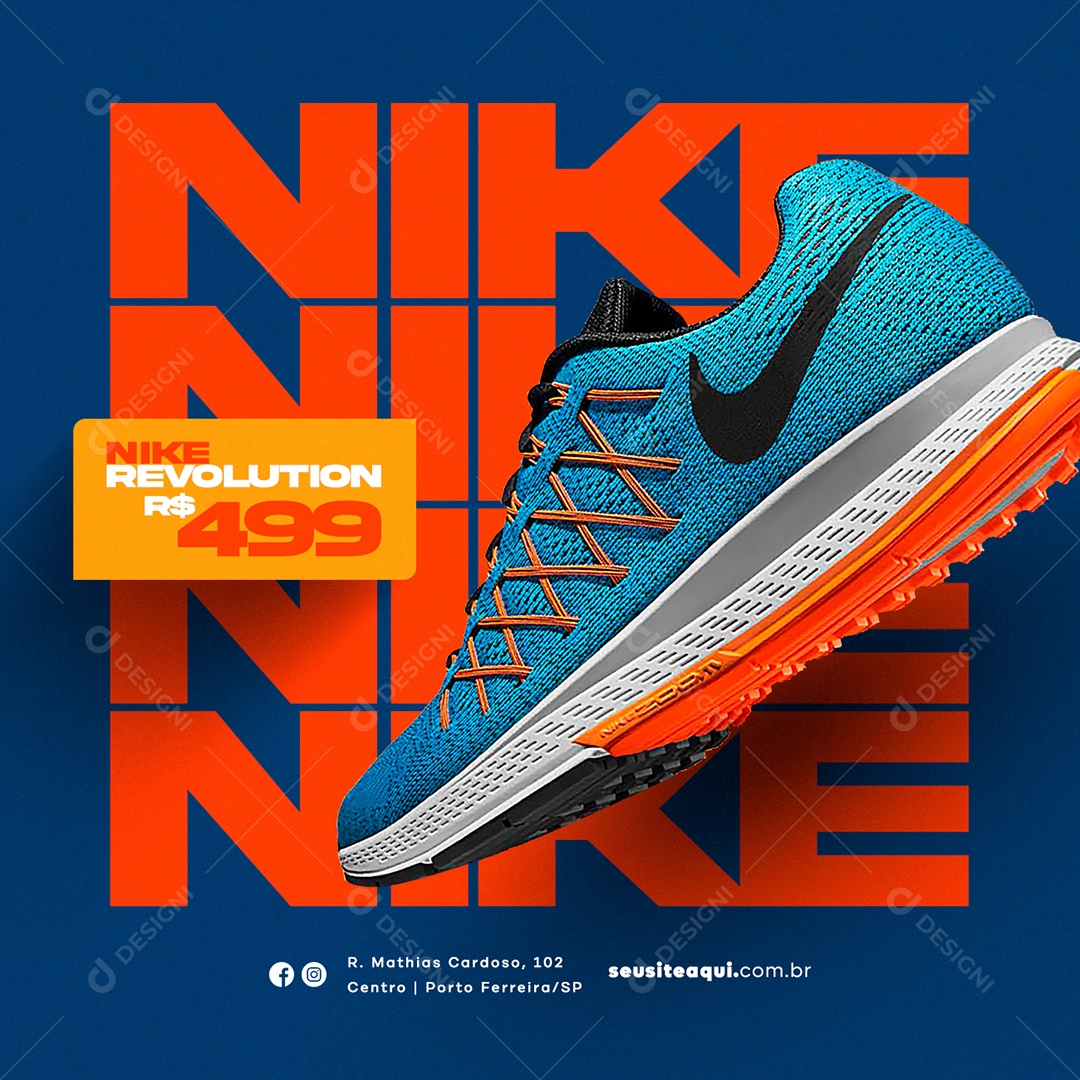 Nike Revolution Loja de Tênis 499,00 Loja de Tênis Social Media PSD Editável