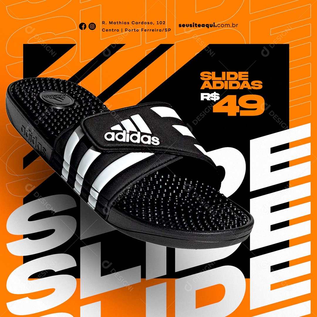 Slide Adidas 49,00 Loja de Tênis Social Media PSD Editável