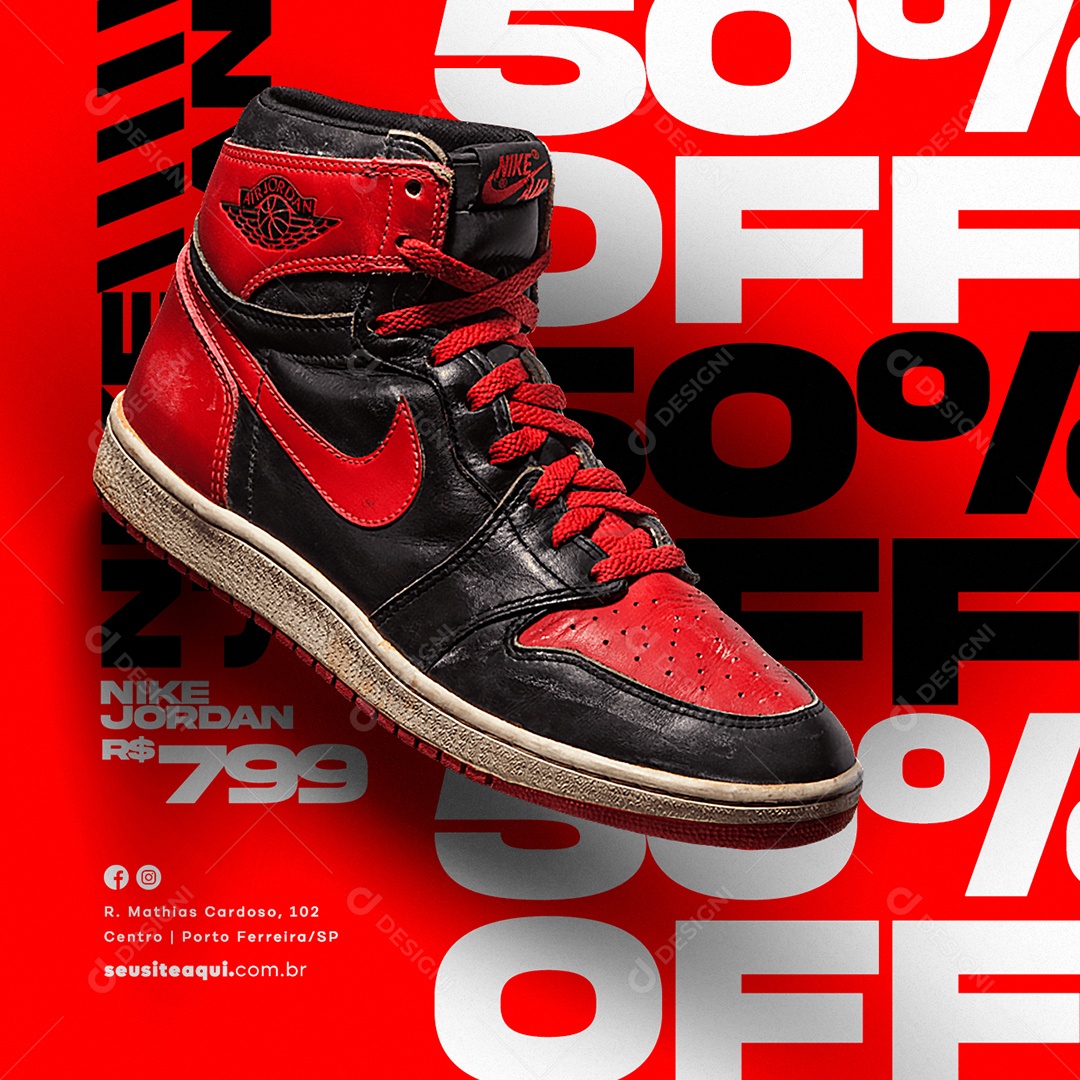 Nike Jordan 799,00 50% Off Loja de Tênis Social Media PSD Editável
