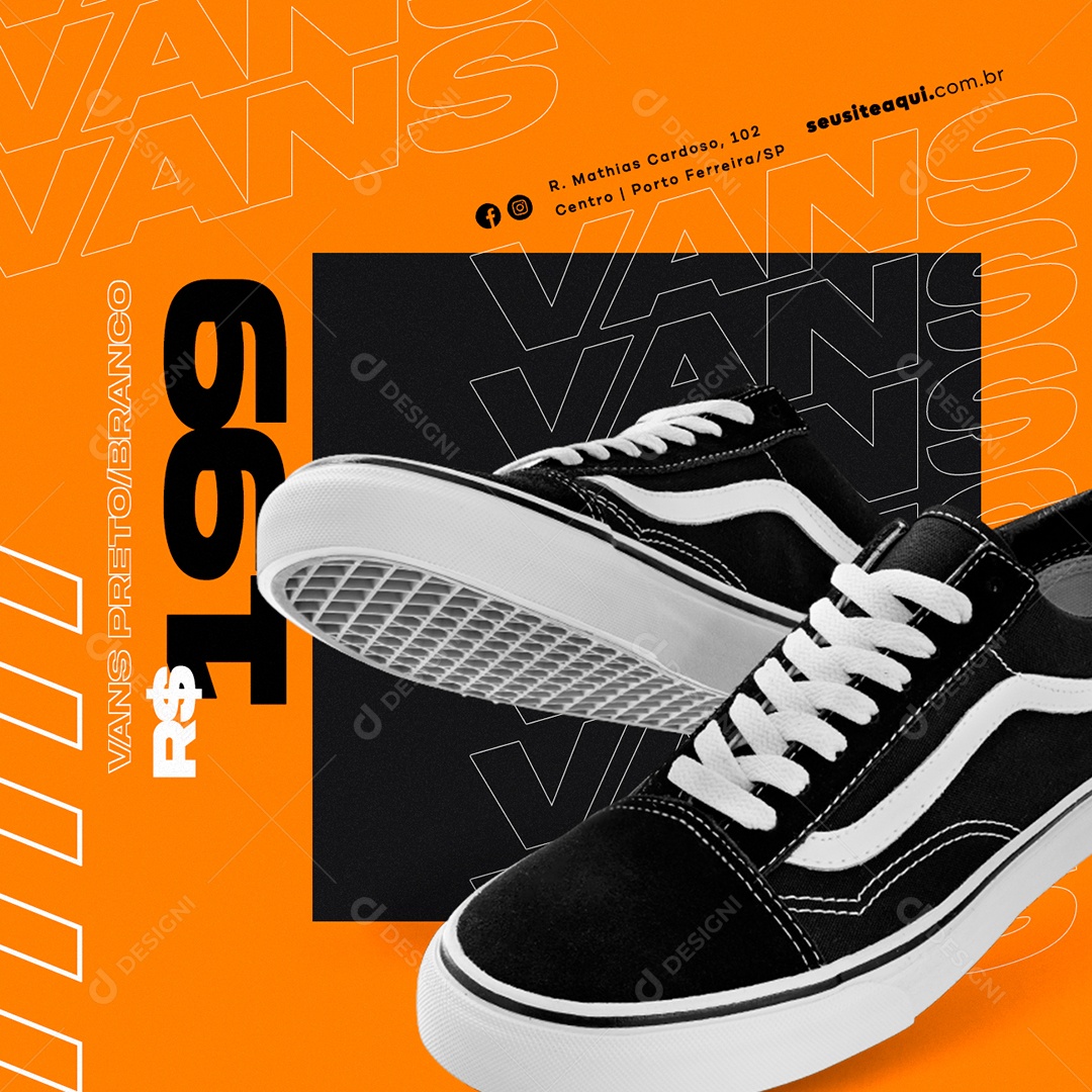 Vans Preto e Branco 199,00 Loja de Tênis Social Media PSD Editável