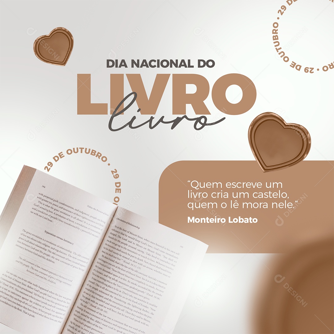 Quem Escreve Um Livro Cria Um Castelo Dia Nacional do Livro Social Media PSD Editável