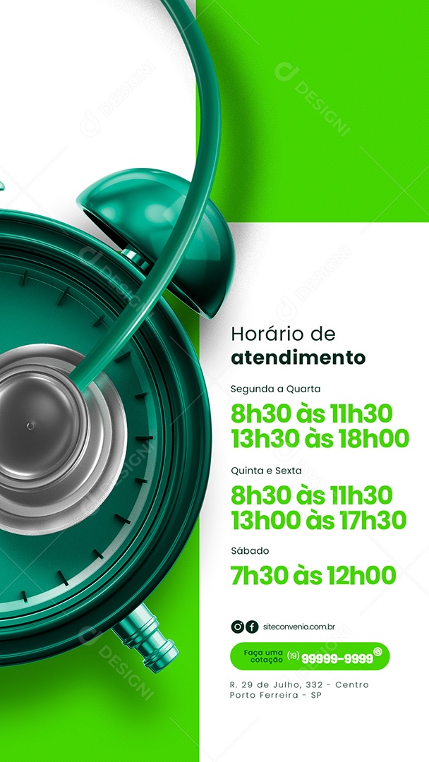 Story Horário de Atendimento Convênio Médico ou Plano de Saúde Social Media PSD Editável
