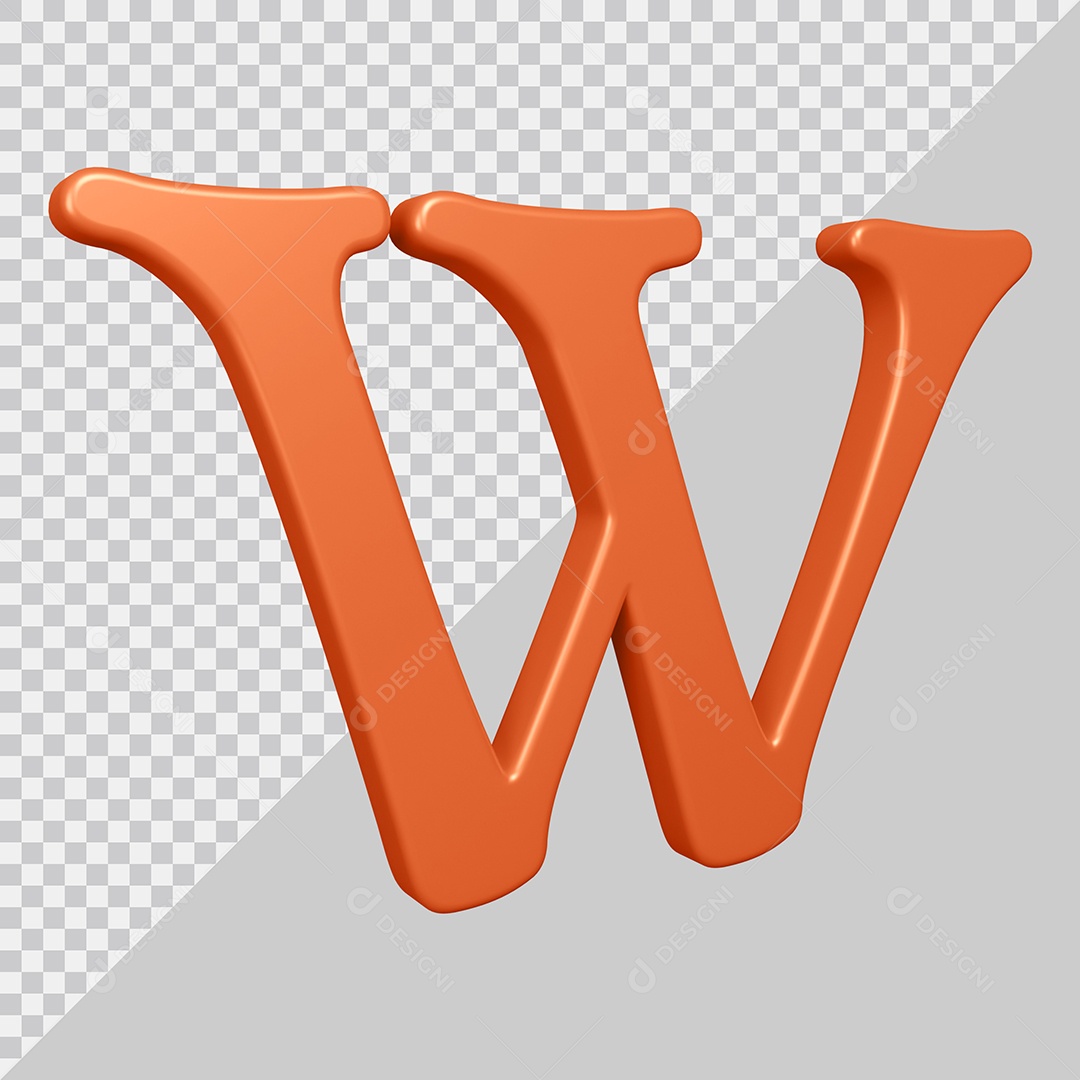 Elemento 3D Para Composição Letra W Laranja PSD