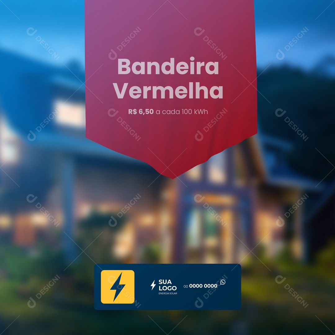 Energia Solar Bandeira Vermelha Social Media PSD Editável