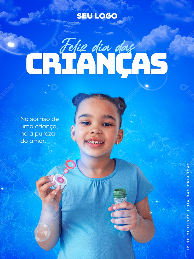 No Sorriso de Uma Criança Há a Pureza do Amor Dia das Crianças Social Media PSD Editável