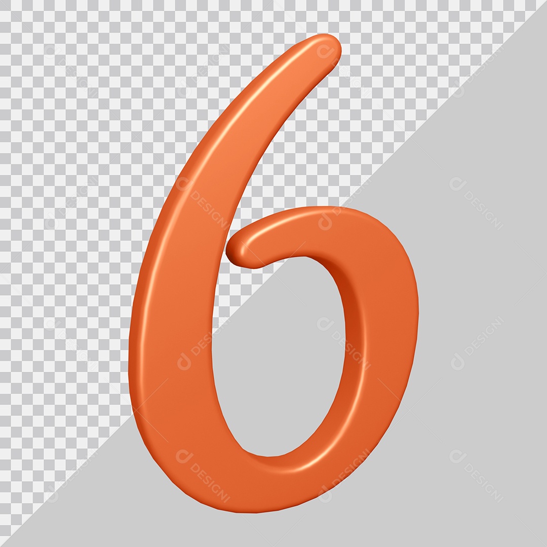 Elemento 3D Para Composição Número 6 Laranja PSD