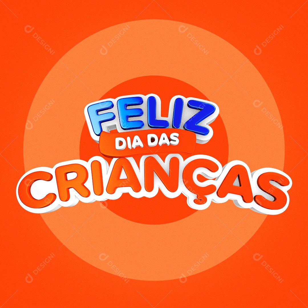 Feliz Dia das crianças Selo 3D para Composição PSD