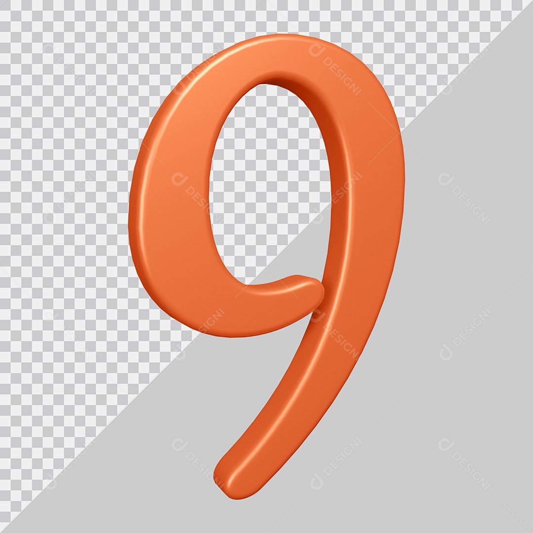 Elemento 3D Para Composição Número 9 Laranja PSD