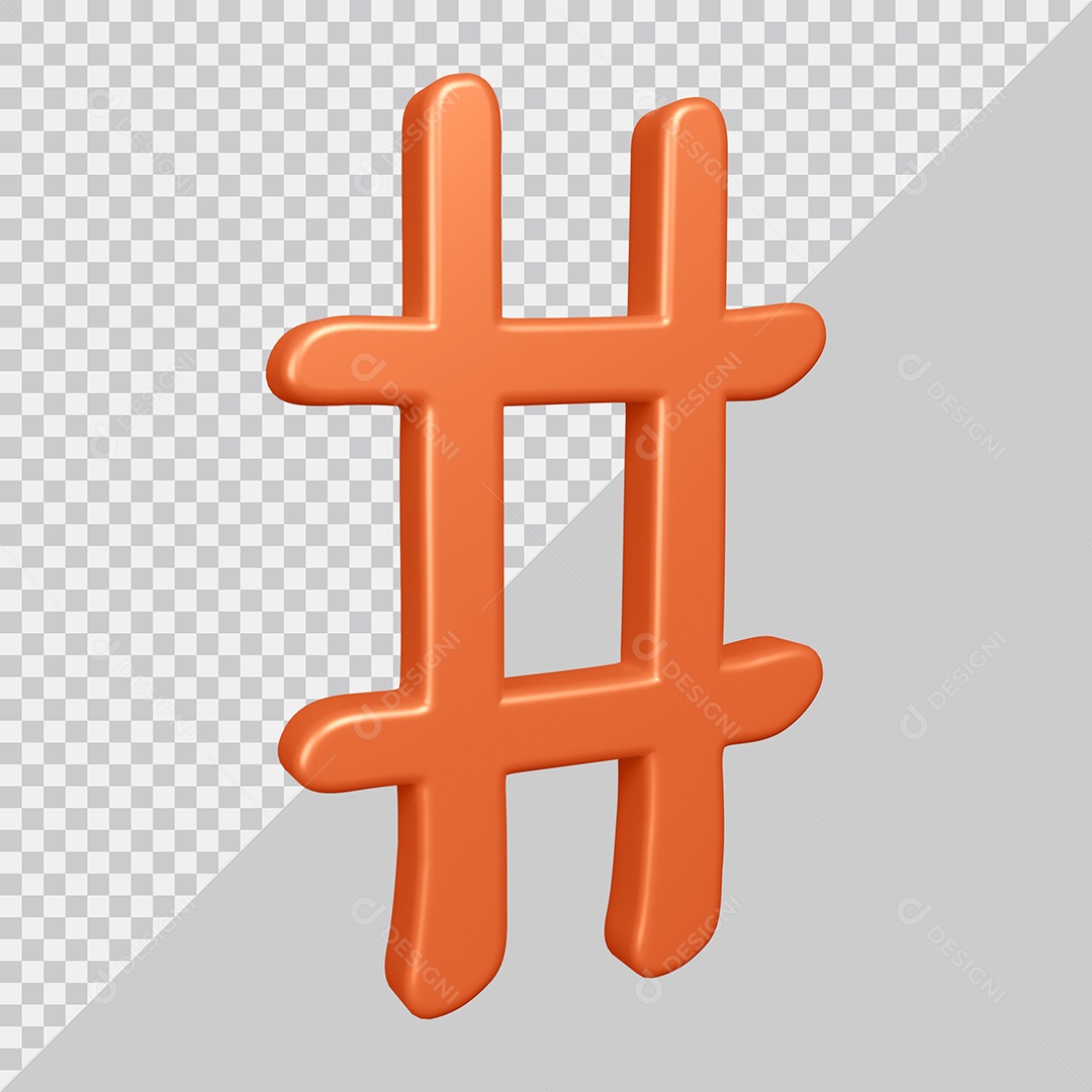 Elemento 3D Para Composição Símbolo de Hashtag Laranja PSD
